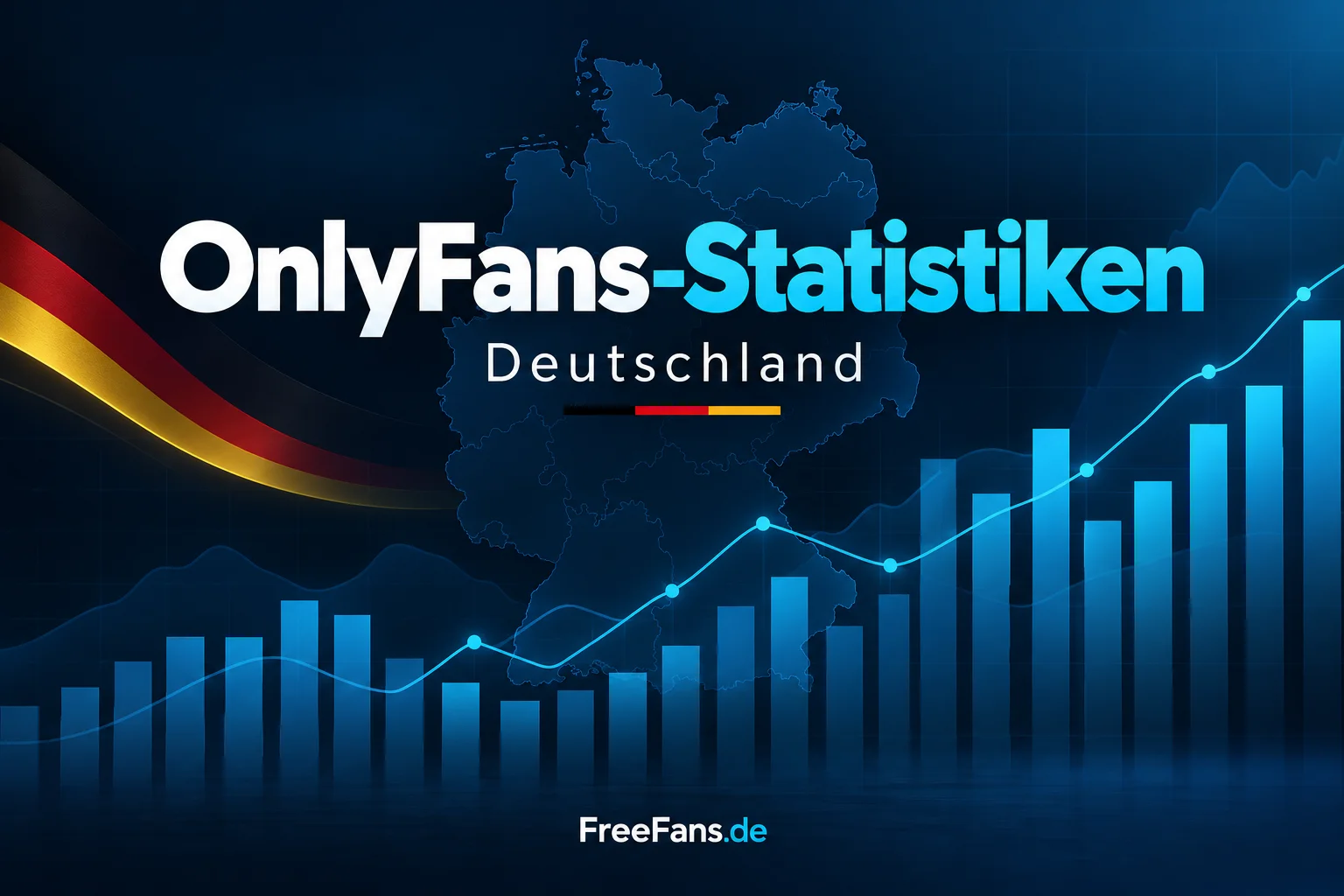 OnlyFans-Statistiken für Deutschland mit stilisierten Diagrammen und einer Deutschlandkarte